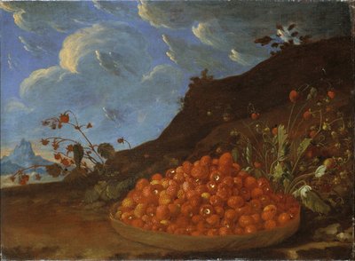 Cesto di fragole selvatiche in un paesaggio, c.1770 da Luis Menendez or Melendez